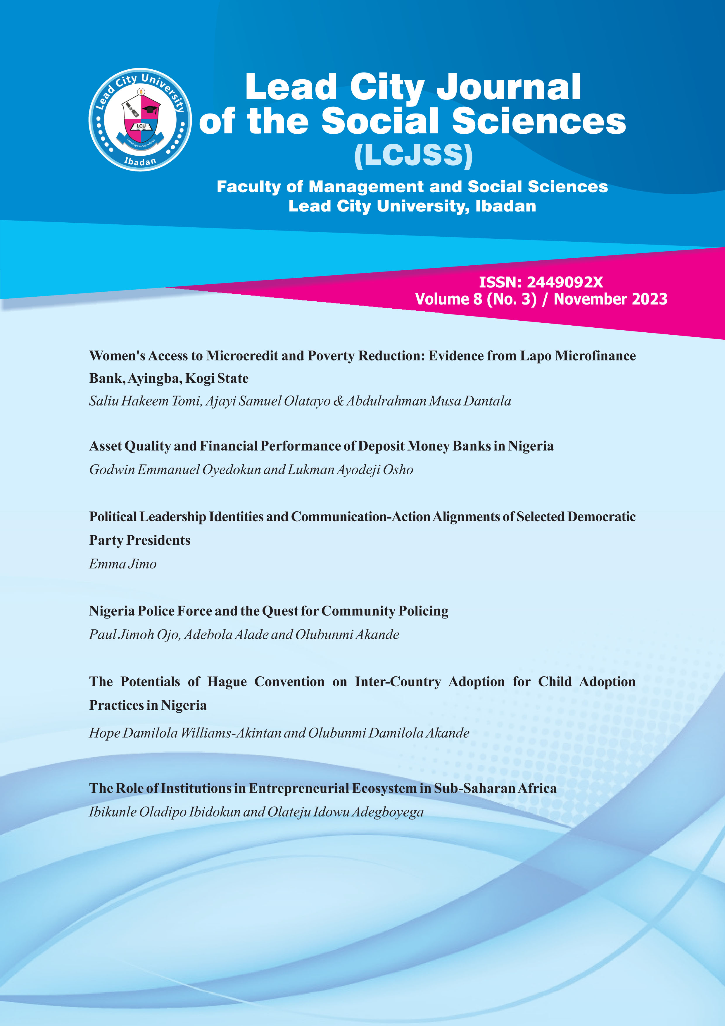 					View Vol. 8 No. 3 (2023): LEAD CITY JOURNAL OF THE SOCIAL SCIENCES
				