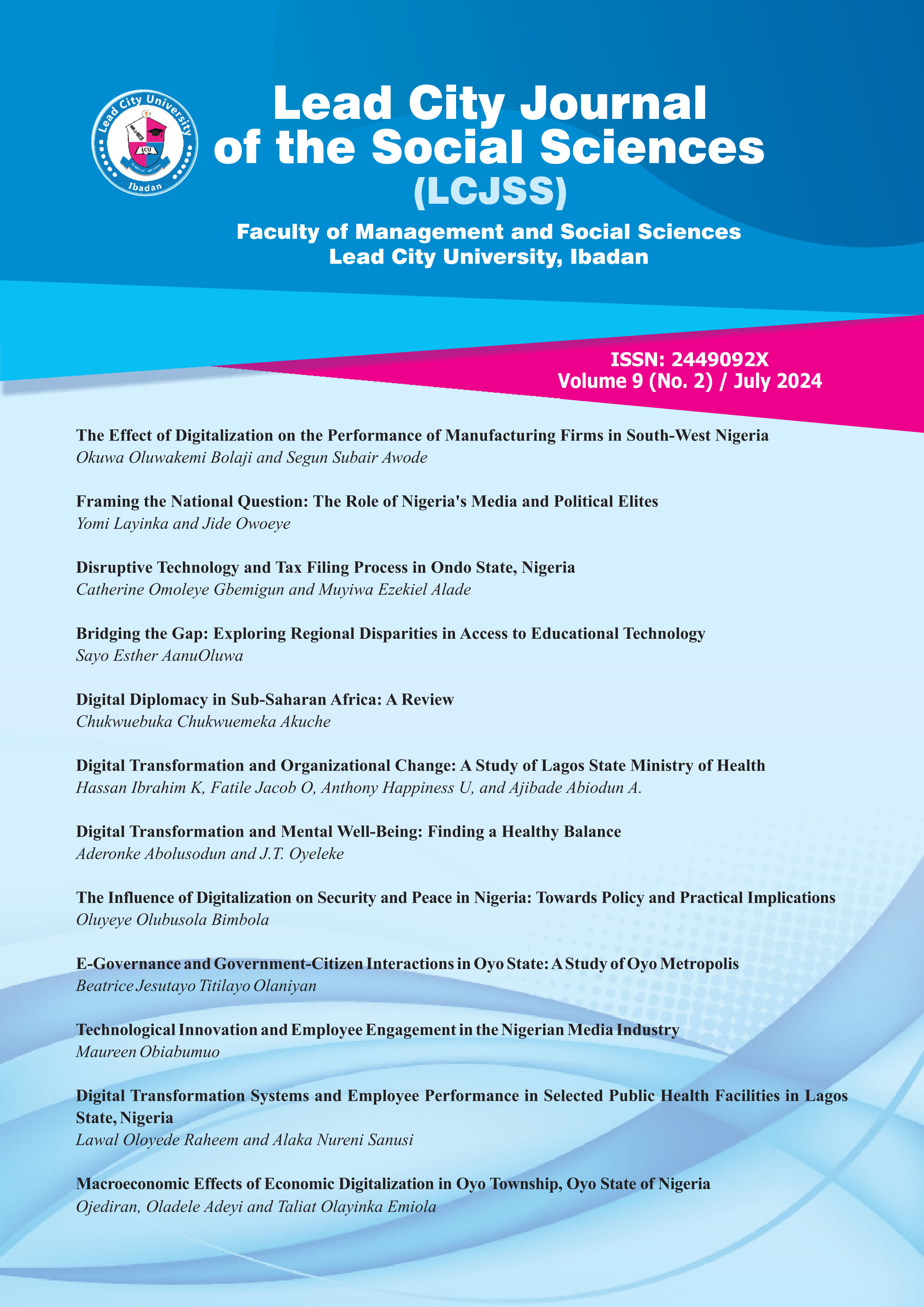 					View Vol. 9 No. 2 (2024): Lead City Journal of the Social Sciences
				